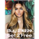 YSwigs Buy 1 Send 1 Free Long Wavy Dark Hair with Skunk Stripe Golden Blonde Highlights Lace Front Wigs,YS481