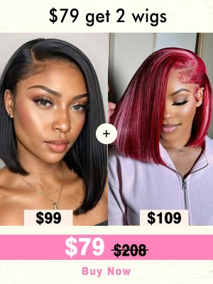 $79 Get 2 Wigs Limited Sale Natural Color& Highlight Color C Part Lace Front Bob Wig Combo Deal ,YS03
