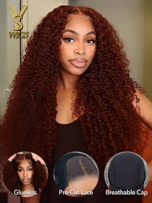 Wear & Go Reddish Brown Kinky Curly 4x6 Lace Closure 180% Density Wig,YS492