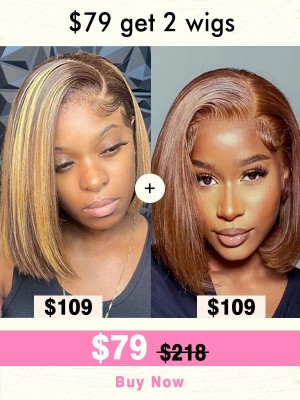 $79 Get 2 Wigs Limited Sale Natural Color& Highlight Color C Part Lace Front Bob Wig Combo Deal,YS05