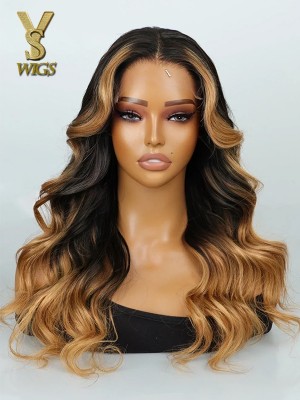 YSwigs 13x6 HD Ombre Brown and Blond Wave Wig ,YS483