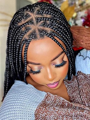 Braids Wig HD Full Lace Human Hair Square Parted Knotless Pre Pluched With Baby Hair Braided Wigs for Black Women(18 inch),YS10
