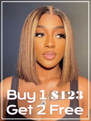 Buy 1 send 1 free bob wigs highlight 12inch hair wigs bleached knots wigs,YS480