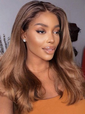 YSWIGS Ombre Brown Wave Transparent & Brown Lace Human Hair Lace Front Wig